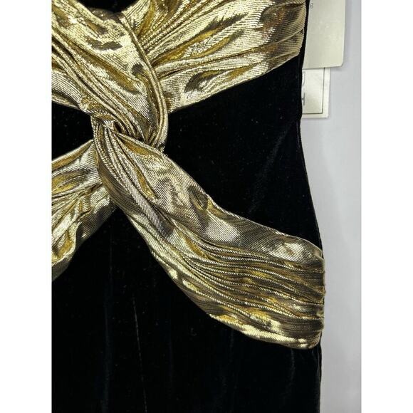 AJ Bari Black Gold Metallic Velvet Strapless Cocktail Party Dress 80s NWT - Picture 3 of 11